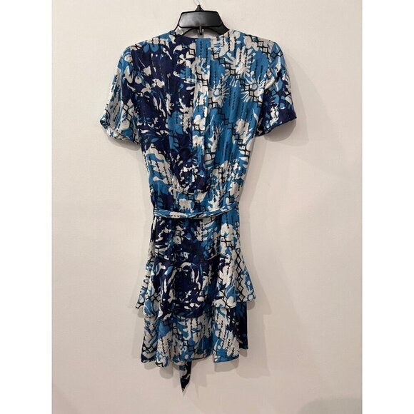 New REISS Size US 0 Split-Neck Printed Dress Blue Multi - Picture 11 of 14